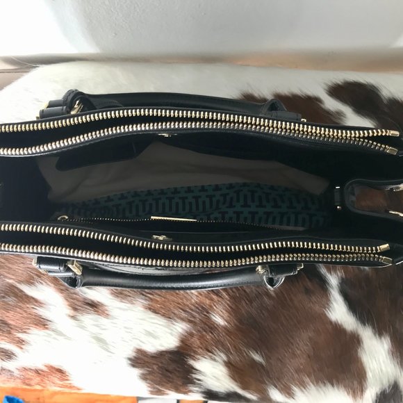 Tory Burch Black Robinson Stitched Mini Double-Zip Tote - Picture 4 of 7